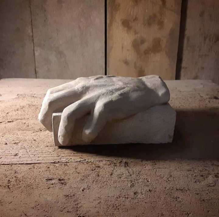 Study of Hand Gripping Block from Nicholas J. Thompson - Jordan Clements Indiana Limestone sculpture of Hand Gripping a Block by Jordan Clements.