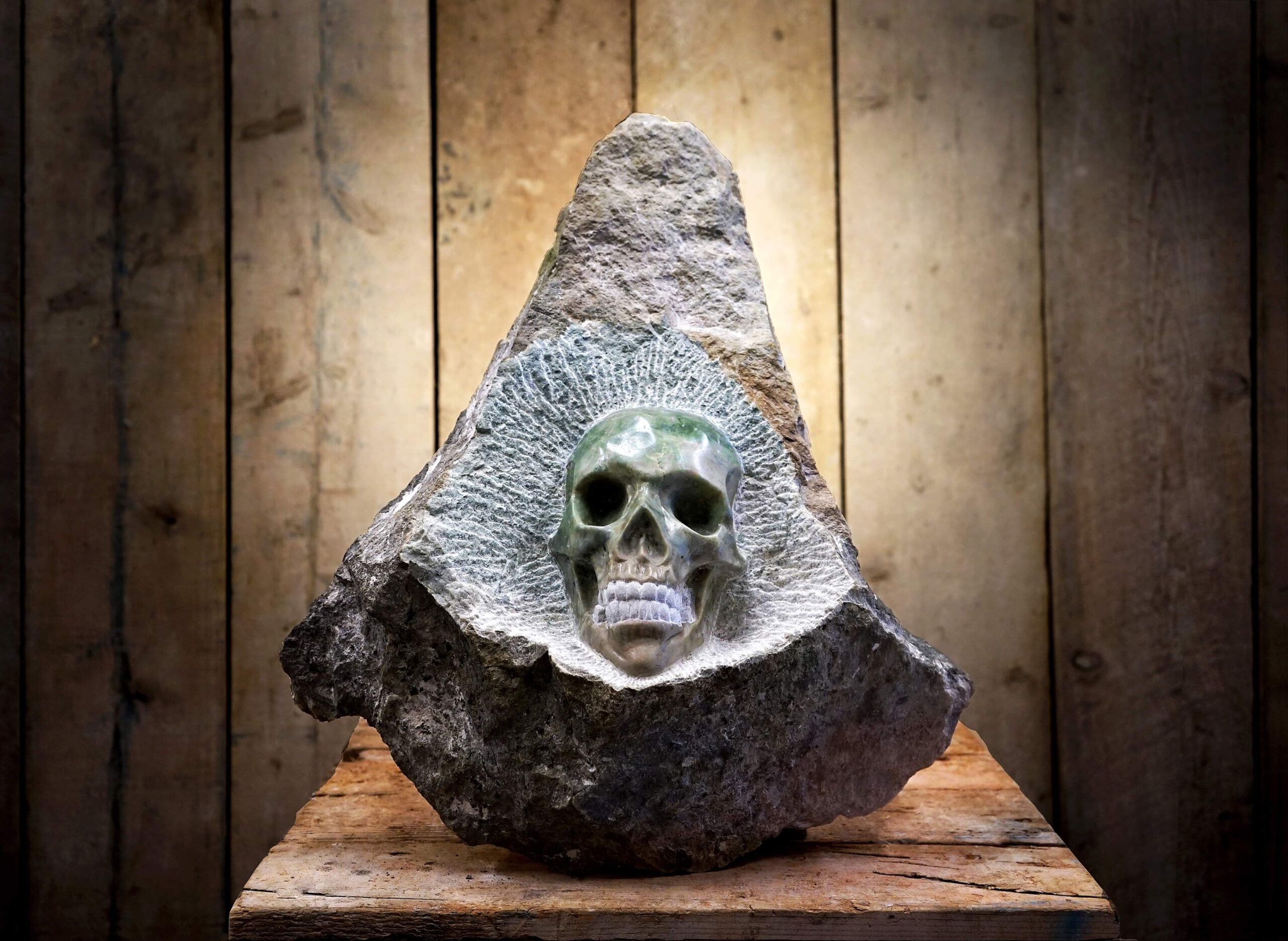 Human Skull - Jordan Clements Marmora Marble sculpture with skull by Jordan Clements.