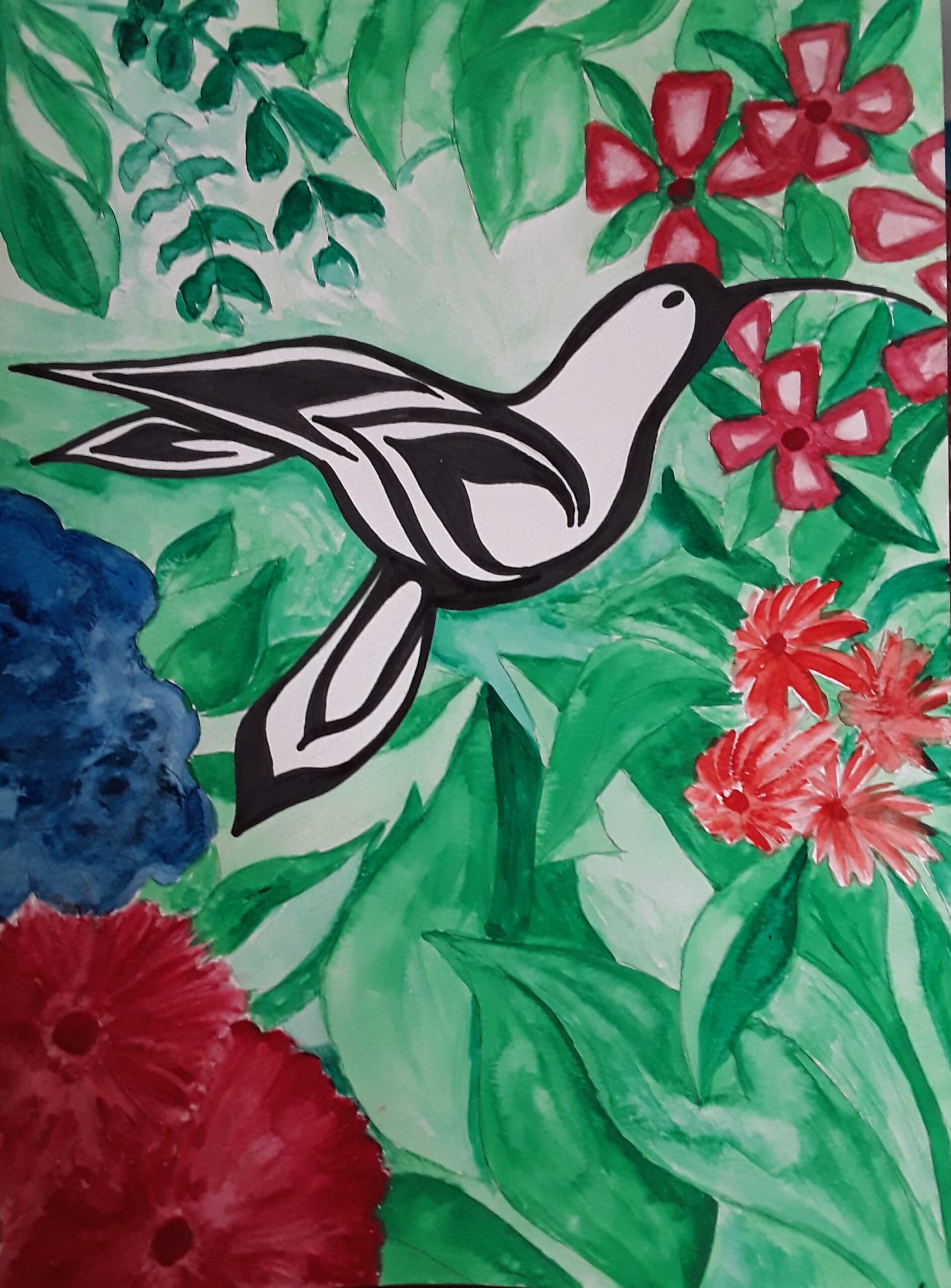 hummingbirdheaven9x12sold Painting of a hummingbird by Sherry Crawford